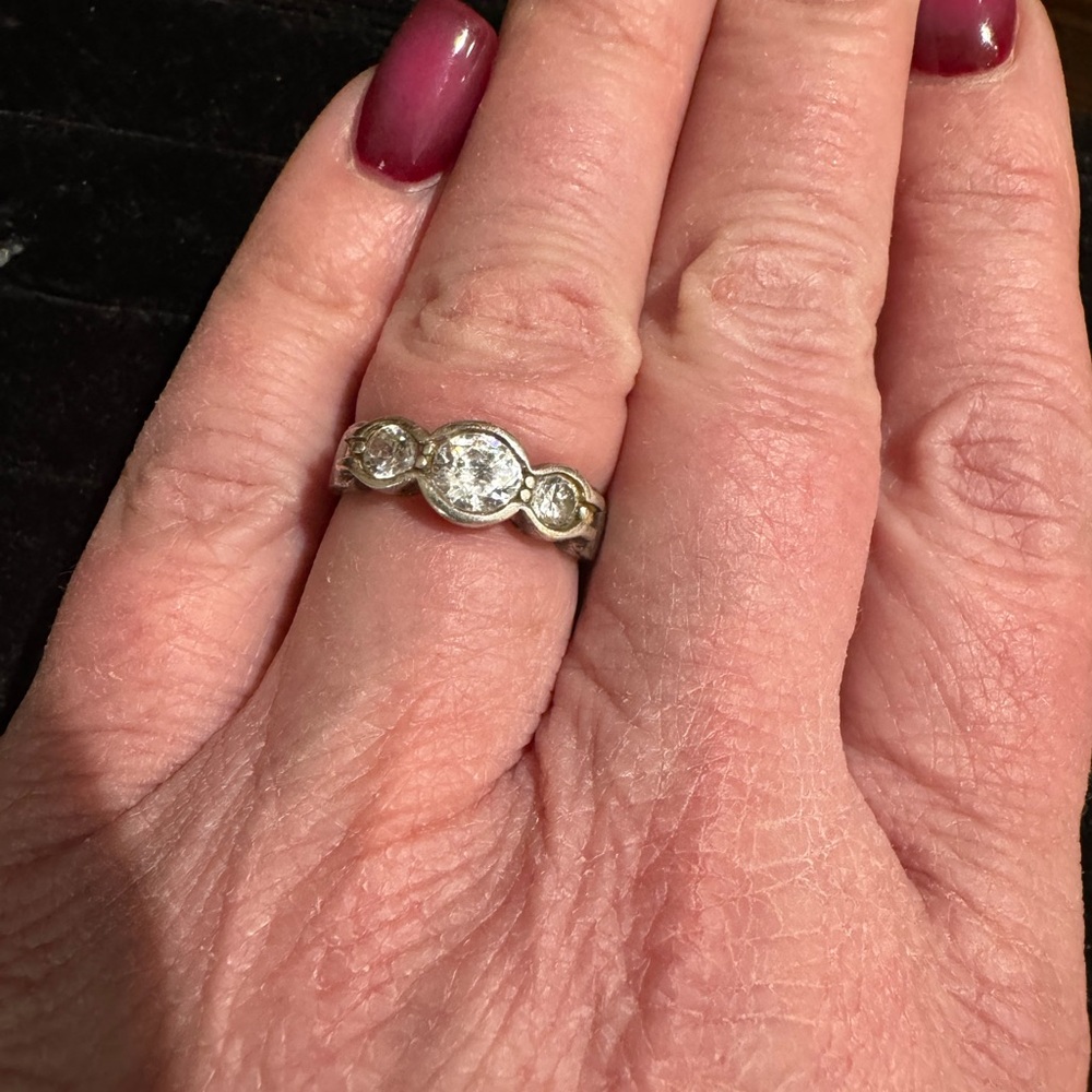 Vintage Sterling Silver Triple Bezel Set CZ Ring - Picture 2 of 7